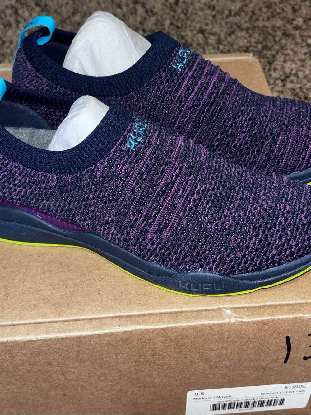 Kuru Stride Womens Size 8.5 Blue Purple Athletic Walking Slip On Shoes Sneakers